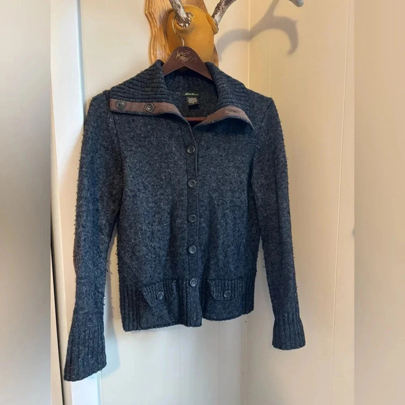 Eddie Bauer Elbow Patch Tweed Sweater Cardigan - Picture 1 of 3